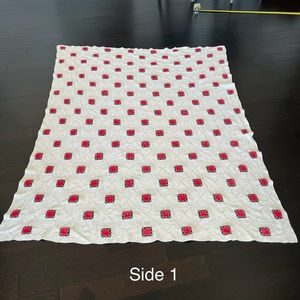 Vintage 3D Pink Rose Pure White Crochet Coverlet